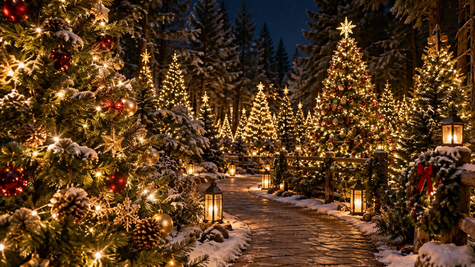 Holiday lights and Christmas trees